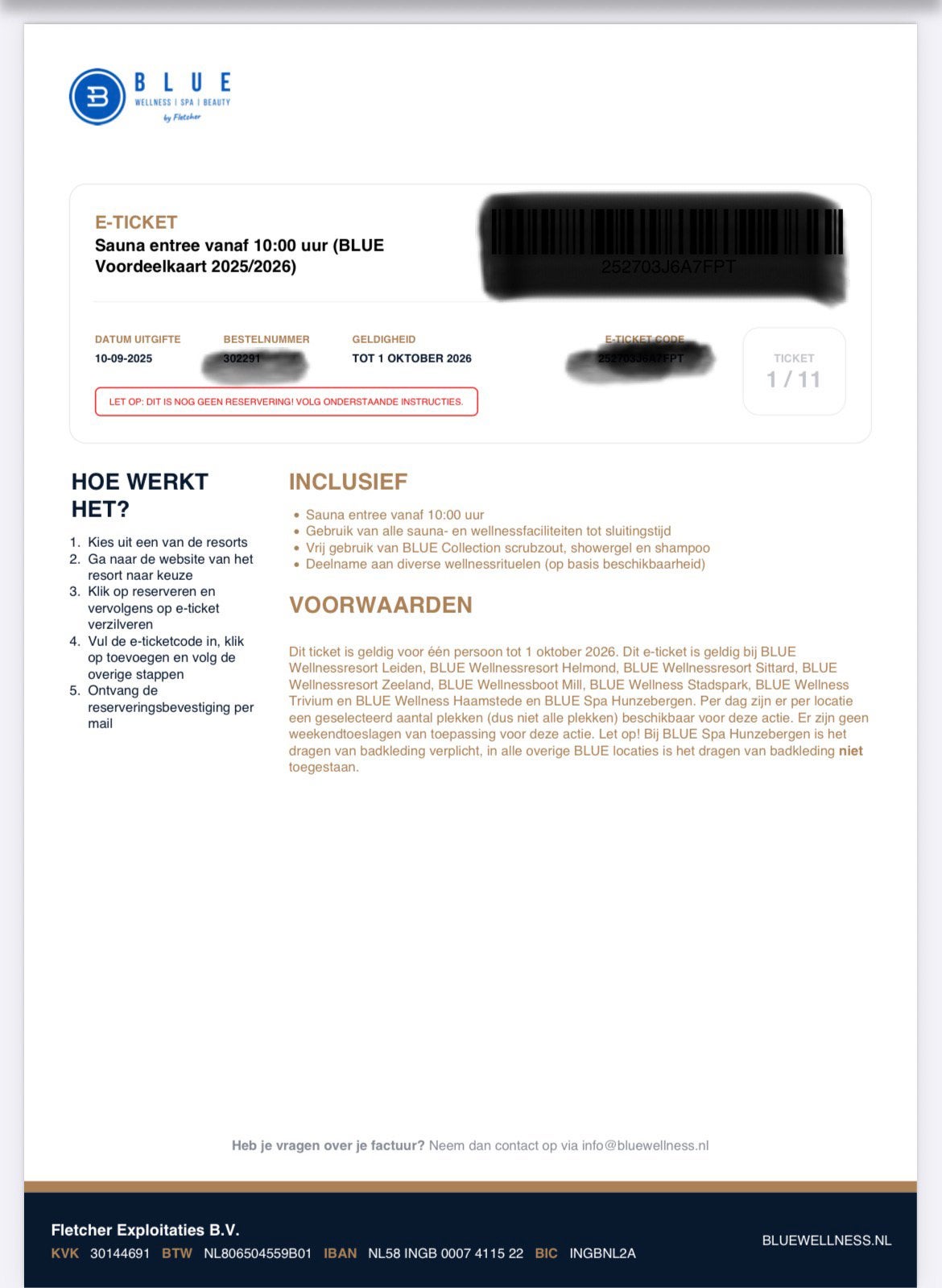E-Ticket Sauna Blue Wellness, Ophalen of Verzenden, Nieuw, Lichaamsverzorging