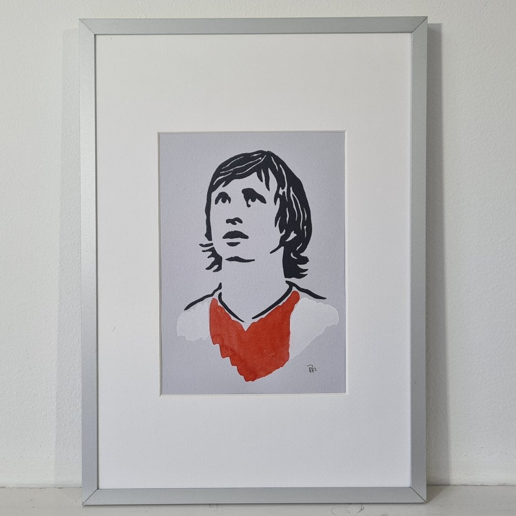 Johan Cruyff B (linodruk in aluminium lijst), Minder dan 50 cm, Oorspronkelijke maker, Nieuw, Ophalen of Verzenden