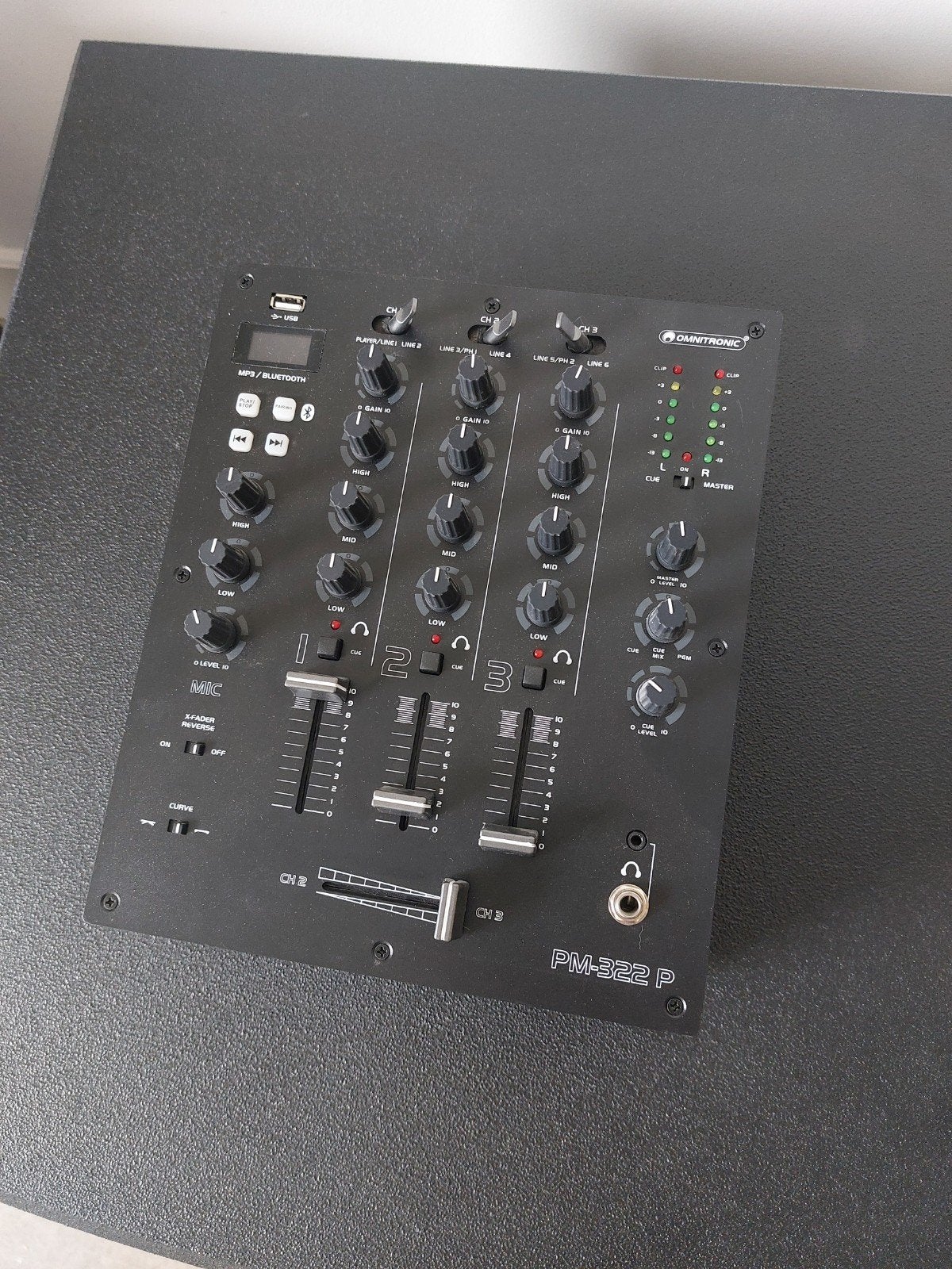 Omnitronic PM-322 P DJ Mixer met Bluetooth en USB, Muziek en Instrumenten, Mengpanelen, Zo goed als nieuw, Minder dan 5 kanalen