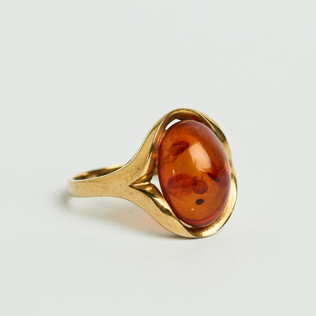 Vintage barnsteen gouden ring goud antiek 8 karaat, Ophalen of Verzenden, Met edelsteen, Dame, Goud