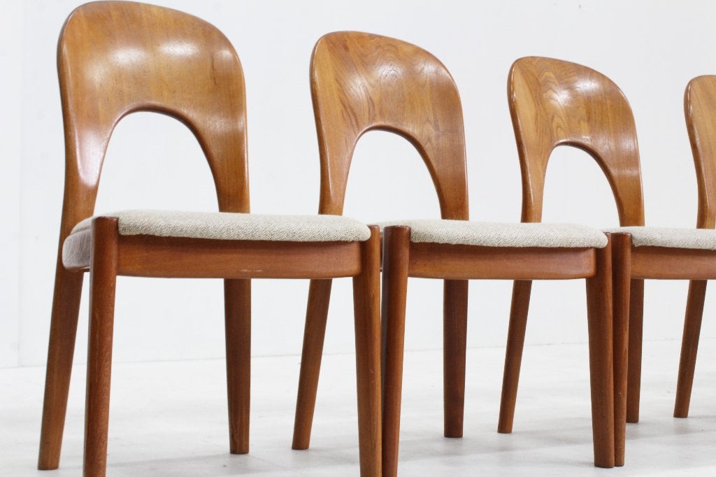 Vintage Deense eetkamerstoelen Niels Koefoed set van 8, Hout, Gebruikt, Bruin, Design