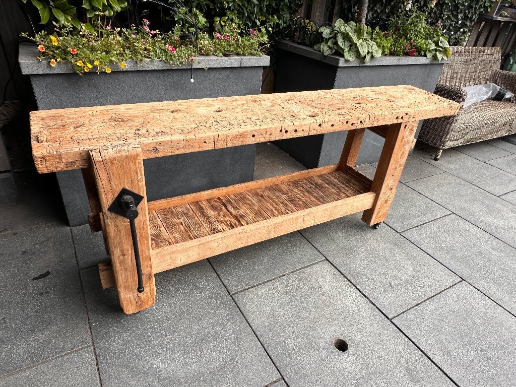 Prachtige oude franse eikenhouten werkbank., Doe-het-zelf en Verbouw, Ophalen, Gebruikt, 170 cm of meer, Bankschroef