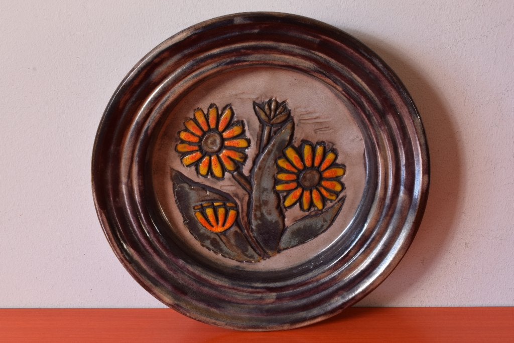 Groot retro vintage jaren 70 wandbord / schaal - Bloemen, Ophalen of Verzenden