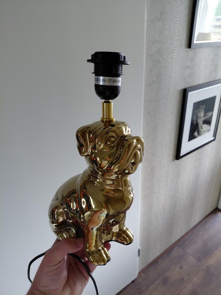 Gouden hond lamp, Huis en Inrichting, Ophalen of Verzenden, Zo goed als nieuw, Modern, Speels, Glamour, Minder dan 50 cm