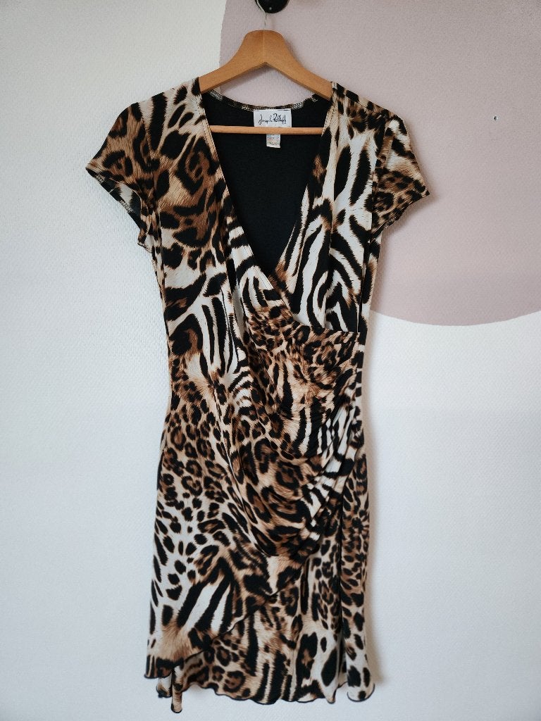 Joseph Ribkoff tijgerprint jurk - L, Bruin, Maat 42/44 (L), Joseph Ribkoff, Ophalen of Verzenden