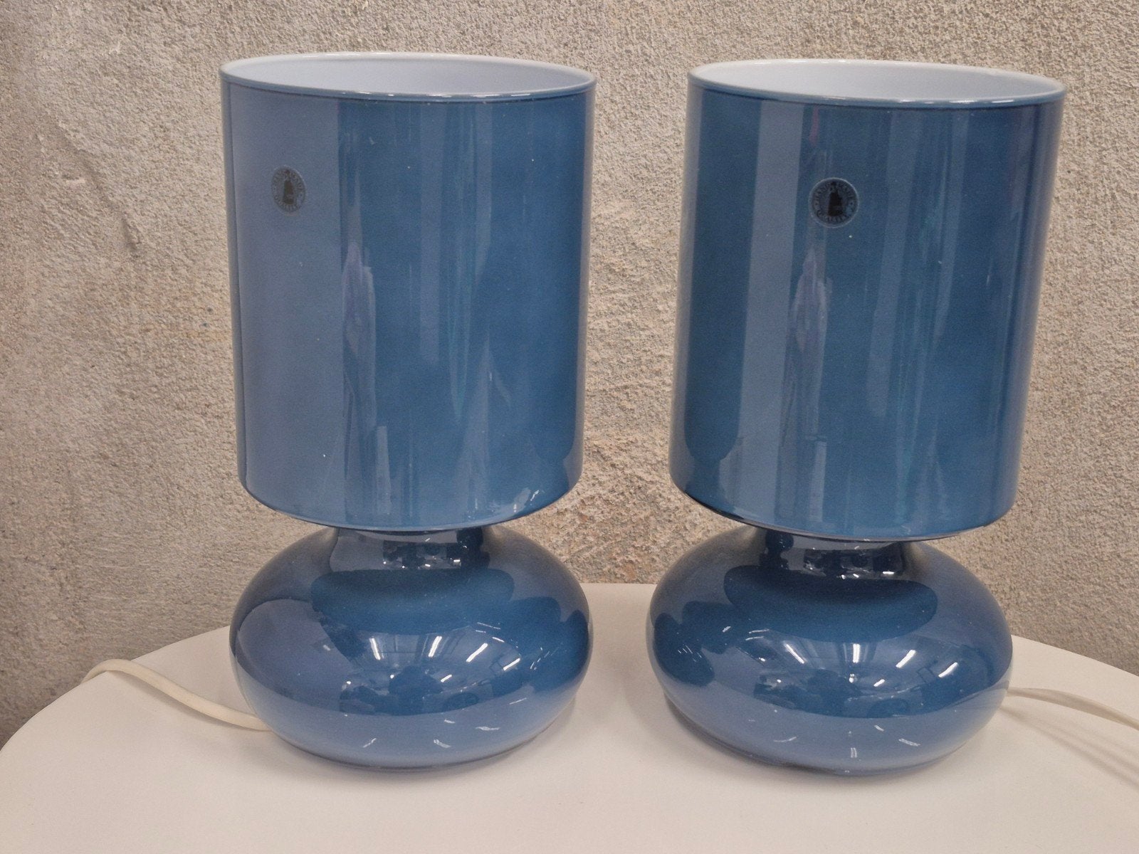 Set van 2 IKEA Lykta lampen -denim Blauw Glas setprijs, Blauw, Gebruikt, 25 cm, E14 (klein)