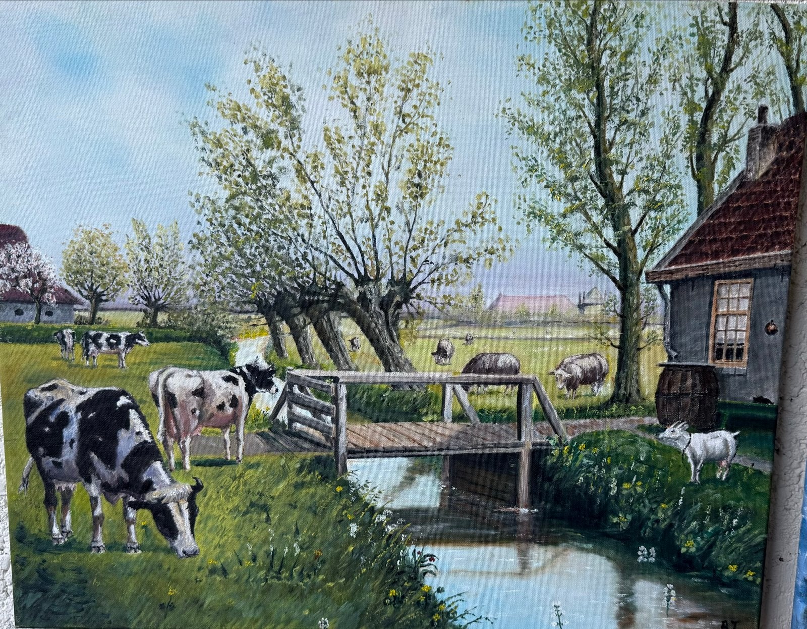 Herkauwers - Schilderij van Bert Theunissen, Antiek en Kunst, Doek, Realistisch, Dieren, Ophalen of Verzenden