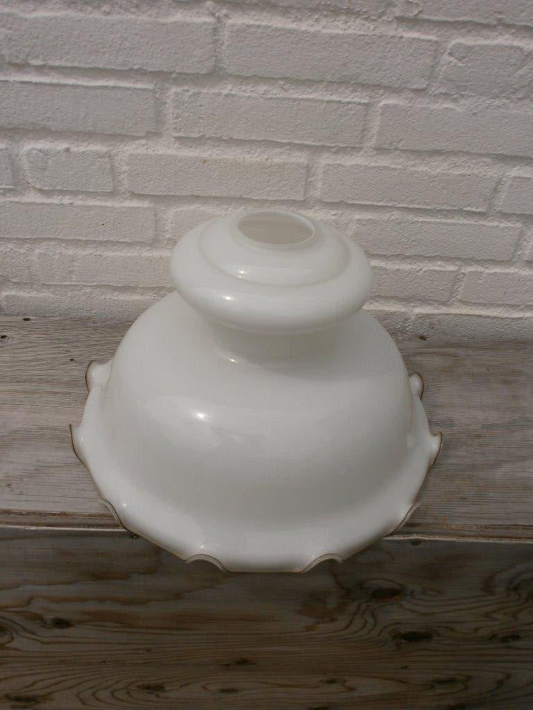 retro glazen lampenkap melk wit glas met bruin randje, Ophalen of Verzenden, Huis en Inrichting