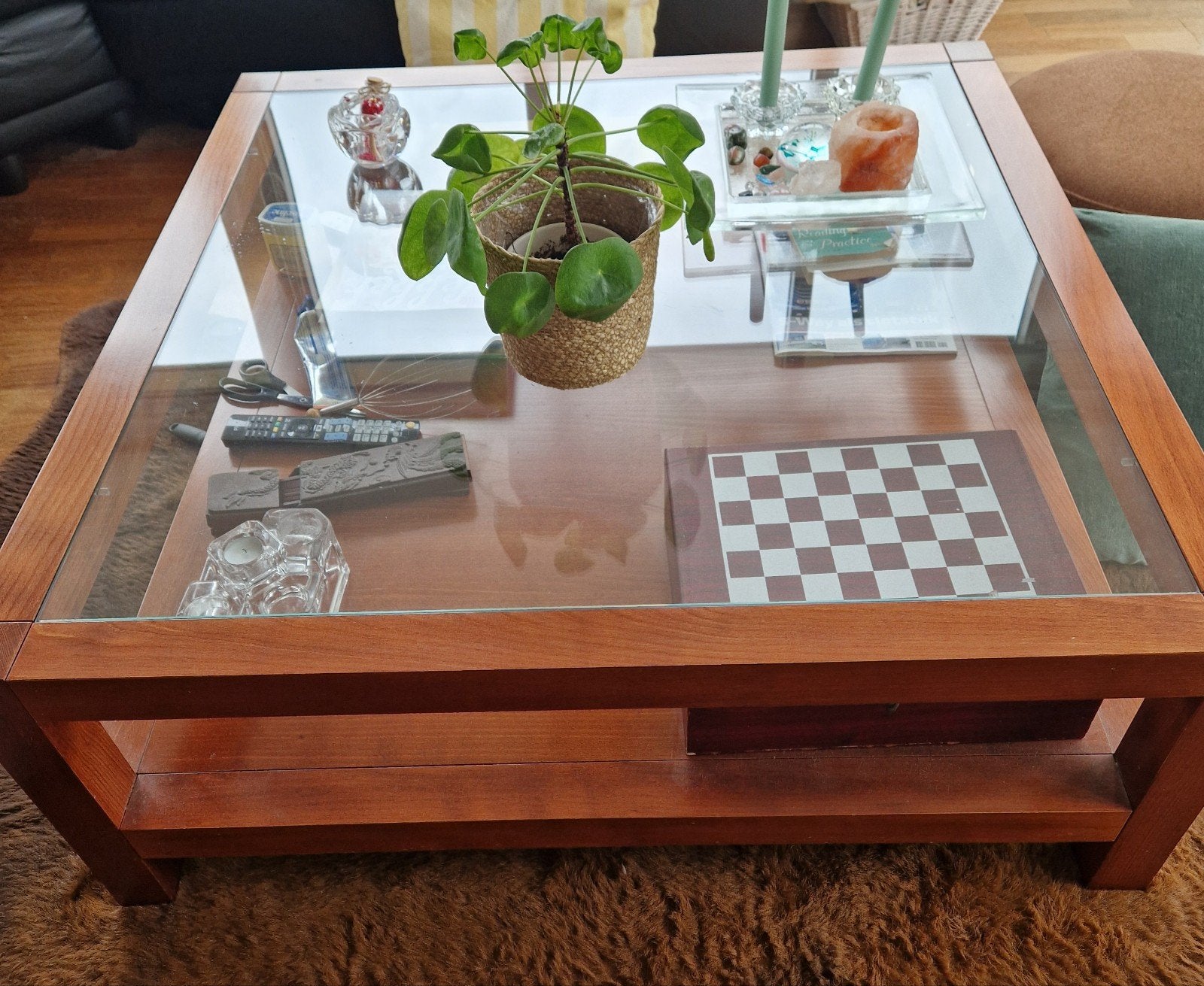 Kersen/glazen salontafel, Ophalen, Kersenhout, Modieus salontafel, Vierkant