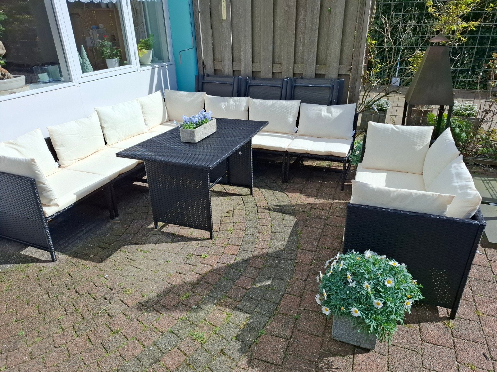 vidaXL 10-delige loungeset zwart met kussens en opbergbox, Tuin en Terras, Ophalen, Zo goed als nieuw, Loungeset, Wicker