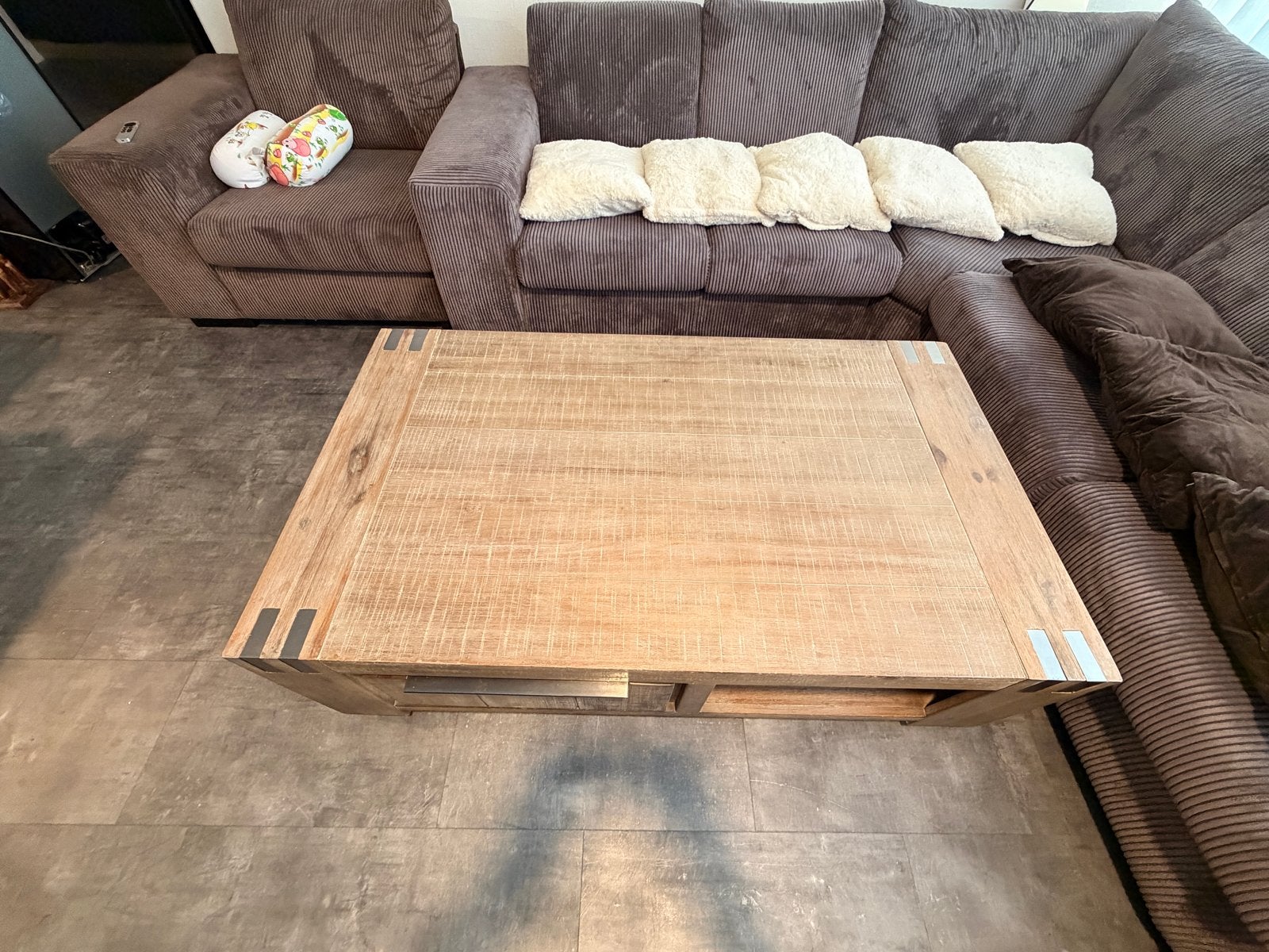 salontafel en tv-meubel van mangohout, 100 tot 150 cm, Vierkant, Ophalen of Verzenden, Zo goed als nieuw