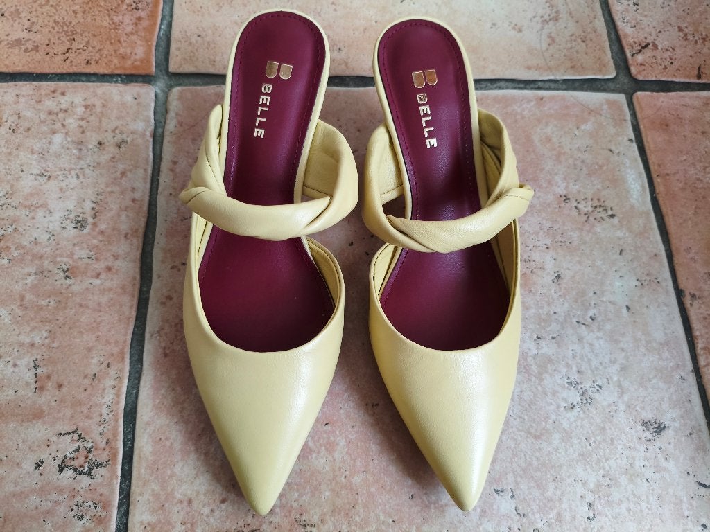 Women's Genuine Sheepskin Leather Mules, Ophalen, Belle, Schoenen met lage hakken, Geel
