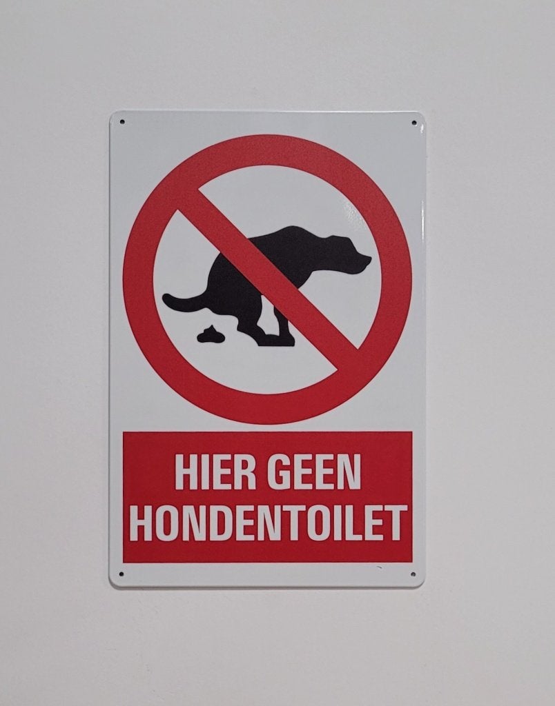 Hier geen hondentoilet hond reclamebord van metaal wandbord, Info@deconoord.nl, Deco Noord, Nieuw, Ophalen of Verzenden