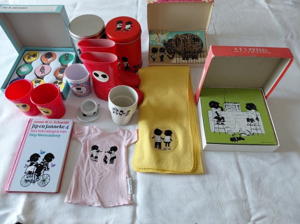 Jip en Janneke set,boekje,laarsjes, ,blikken, memory, Ophalen of Verzenden, Gebruikt