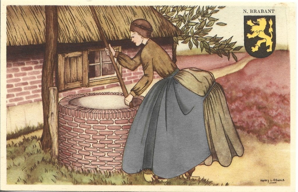 illustrator Henny L. Oswald-Serie Noord Brabant-Dame bij put, Ophalen of Verzenden, 1940 tot 1960, Ongelopen, Klederdracht