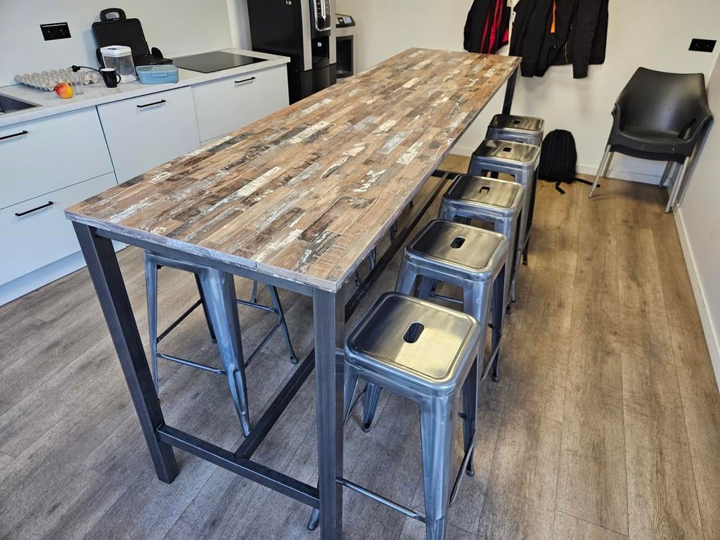 Statafel met 9 krukken 260x70 cm, Ophalen