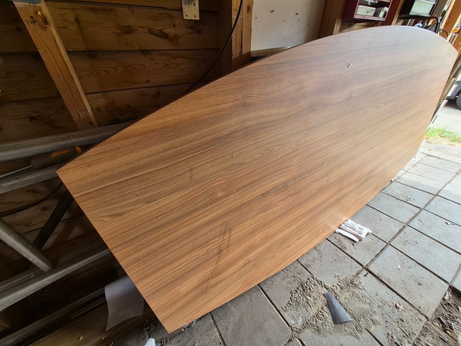 2x Ovale bureaublad van hout, 240x 80. midden120 cm, Ophalen, Gebruikt, 100 tot 150 cm, 200 cm of meer