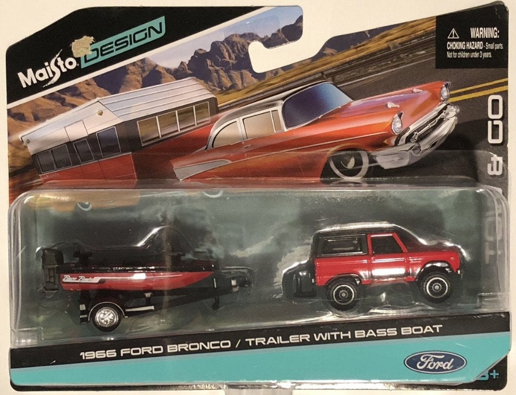 Maisto Design 1966 Ford Bronco + Trailer with Bass Boat 1:64, Auto, ., Nieuw, Ophalen of Verzenden