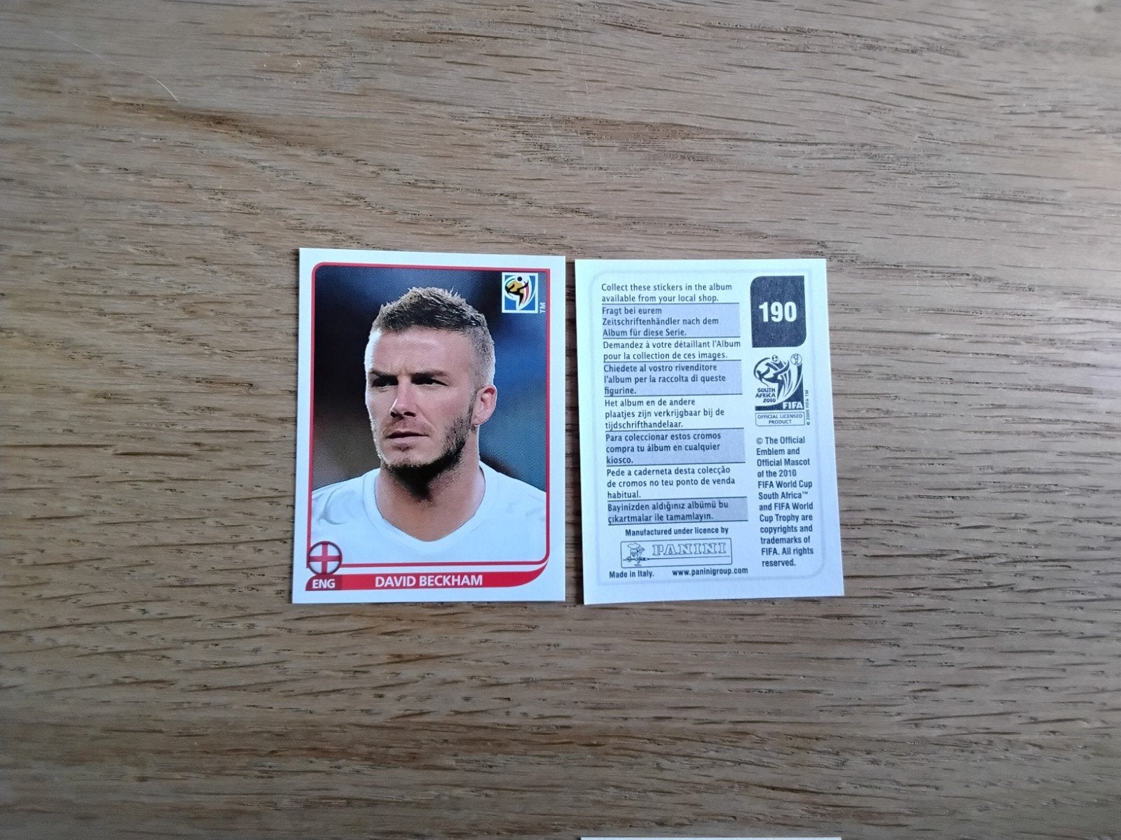 David Beckham Panini Sticker WK 2010 - Nummer 190, Verzamelen, Ophalen of Verzenden, Zo goed als nieuw, Poster, Plaatje of Sticker