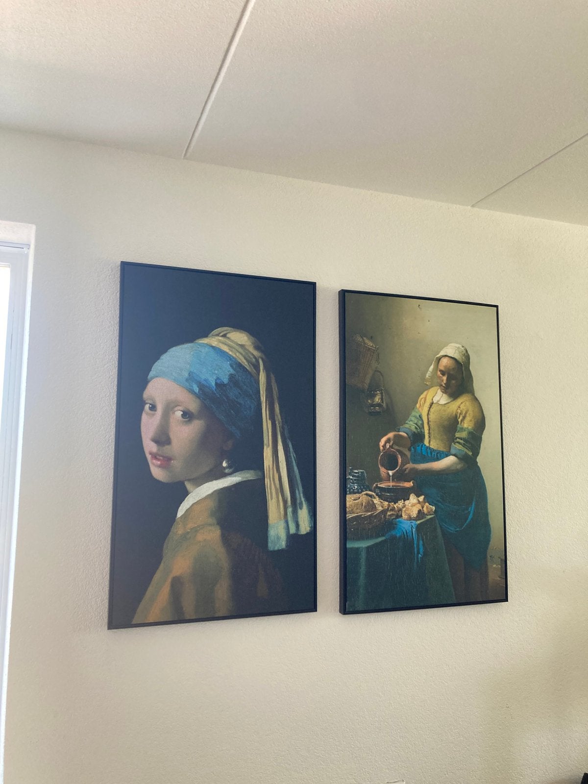 Meisje Met De Parel + Melkmeisje Vermeer canvas in baklijst, Ophalen, Zo goed als nieuw, Schilderij, 75 cm of meer