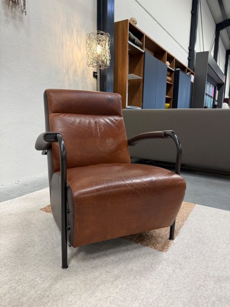 Leolux Scylla Hoog Fauteuil Bruin leer design stoel, Huis en Inrichting, Info@leolux.nl, Ophalen of Verzenden, Leolux, Gebruikt
