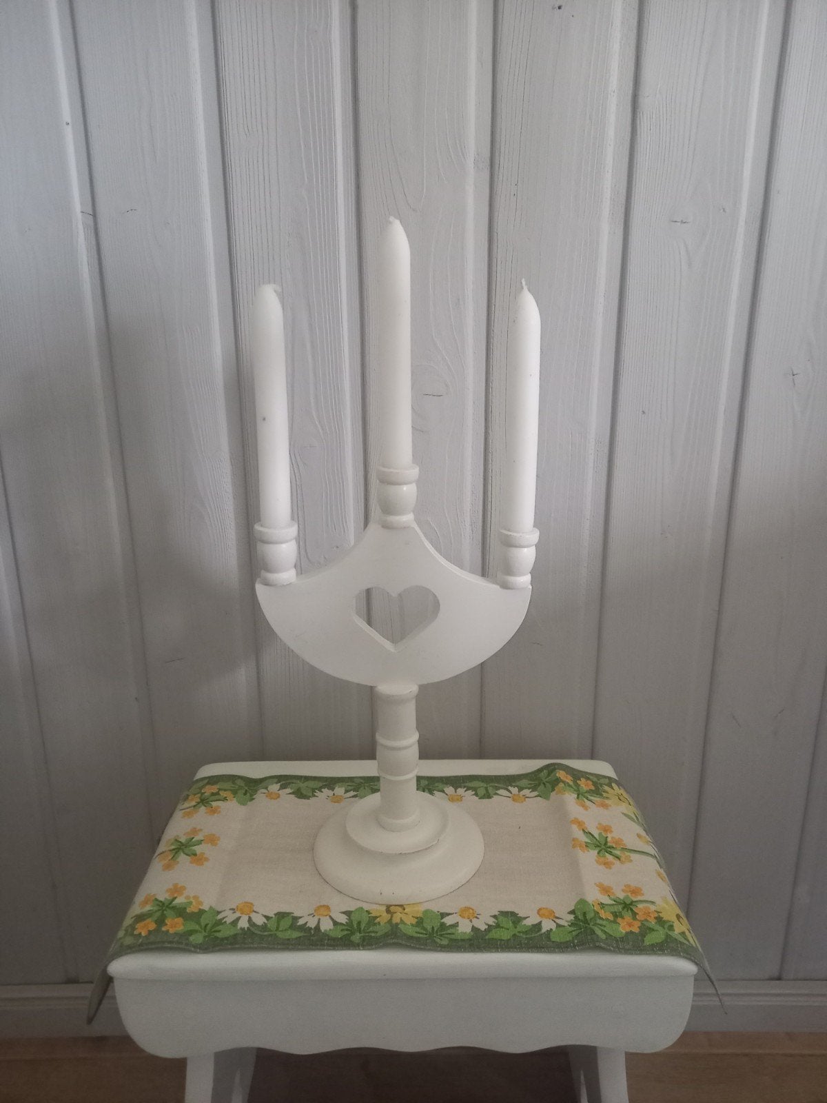 Vintage Zweedse Kandelaar - Hartje - 1960-1980, Gebruikt, 32 cm, Wit, Ophalen of Verzenden