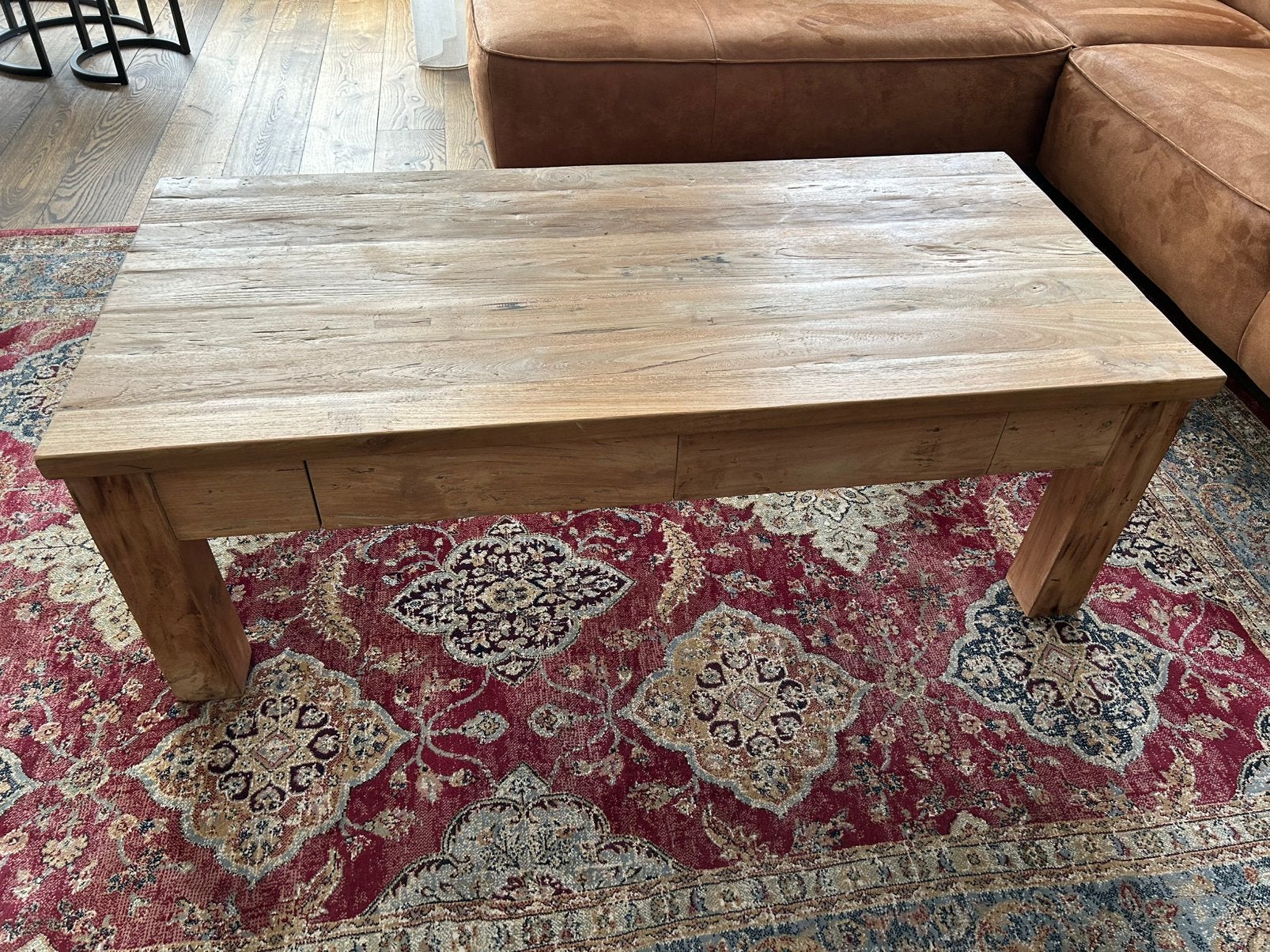 Teak houten salontafel, Ophalen, 100 tot 150 cm, 50 tot 100 cm, Zo goed als nieuw