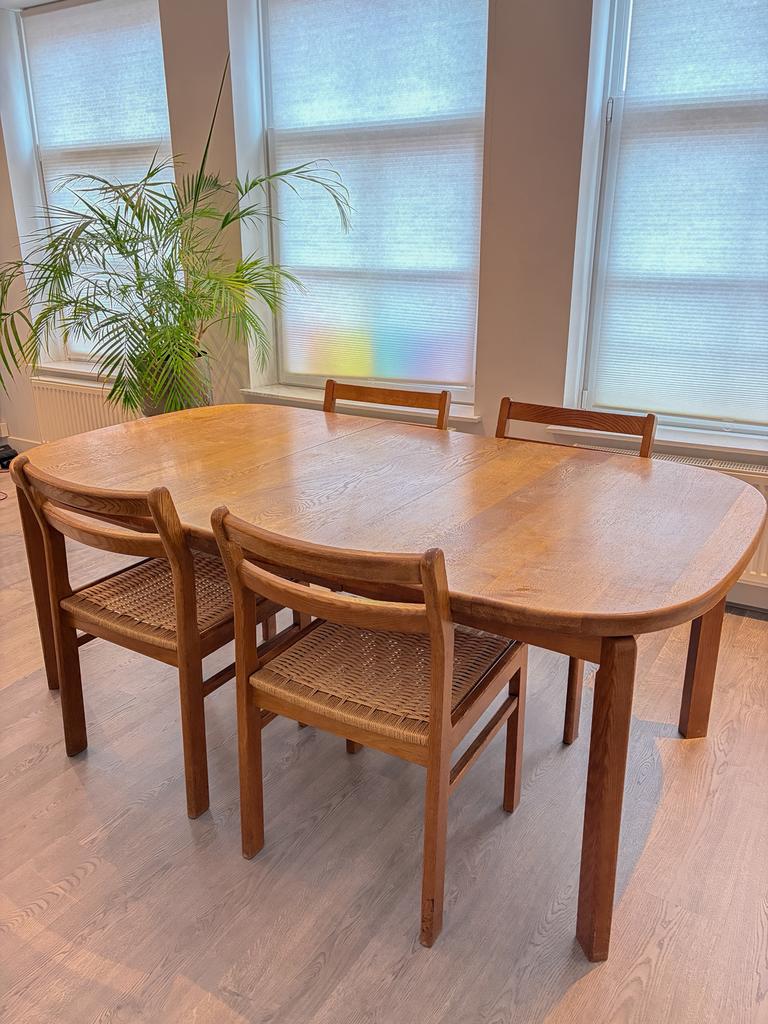 Eettafel en stoelen, set, Deens design, Ophalen, Gebruikt, 100 tot 150 cm, Eikenhout