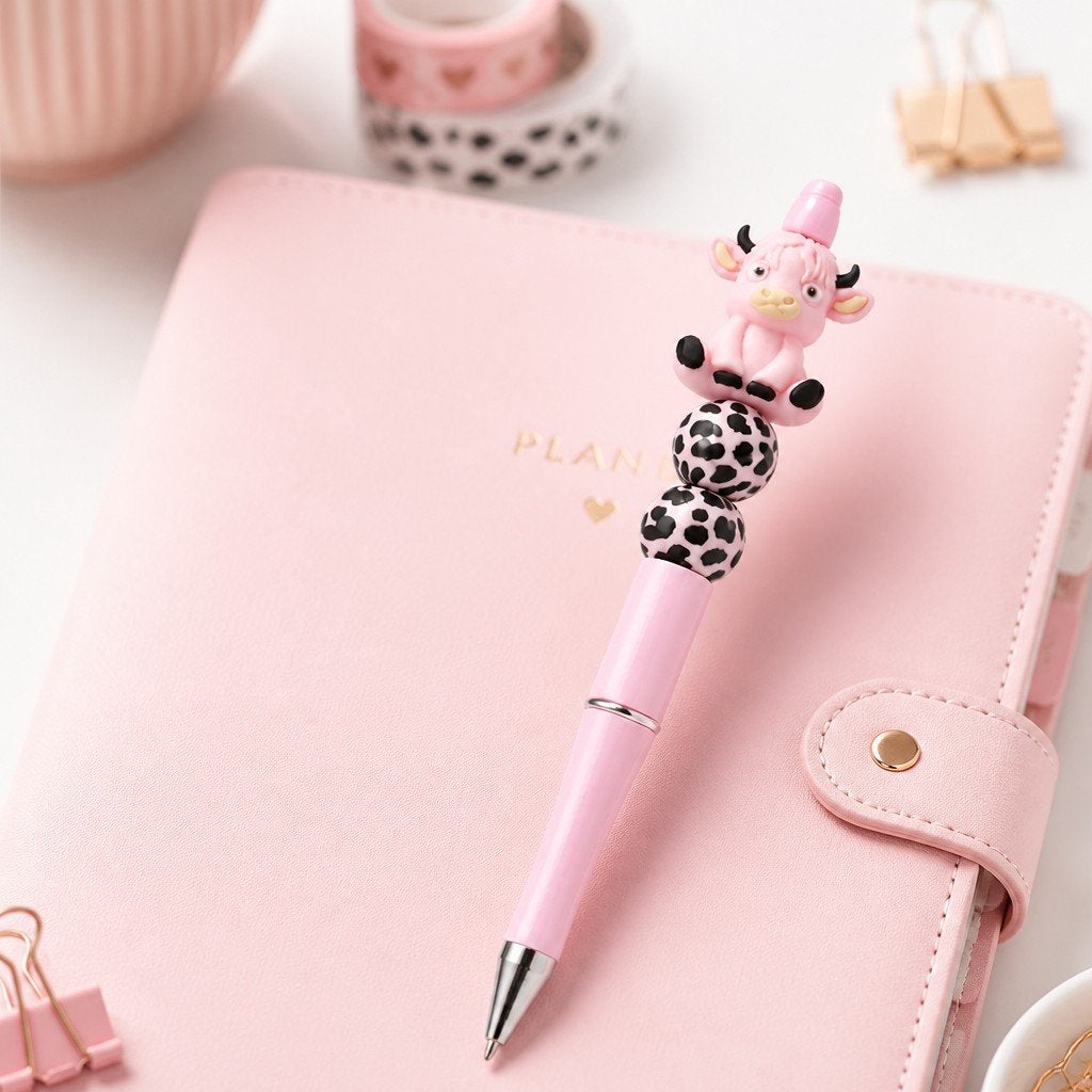 een leuke diy silicone koe pen. met navuling, Hobby en Vrije tijd, Roze, Handgemaakt, Overige typen, Dieren