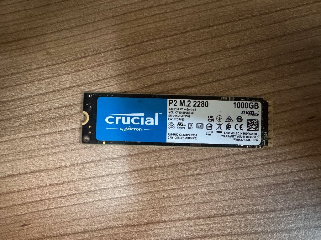 Crucial P2 1TB, Computers en Software, Intern, SSD, Ophalen of Verzenden, Zo goed als nieuw