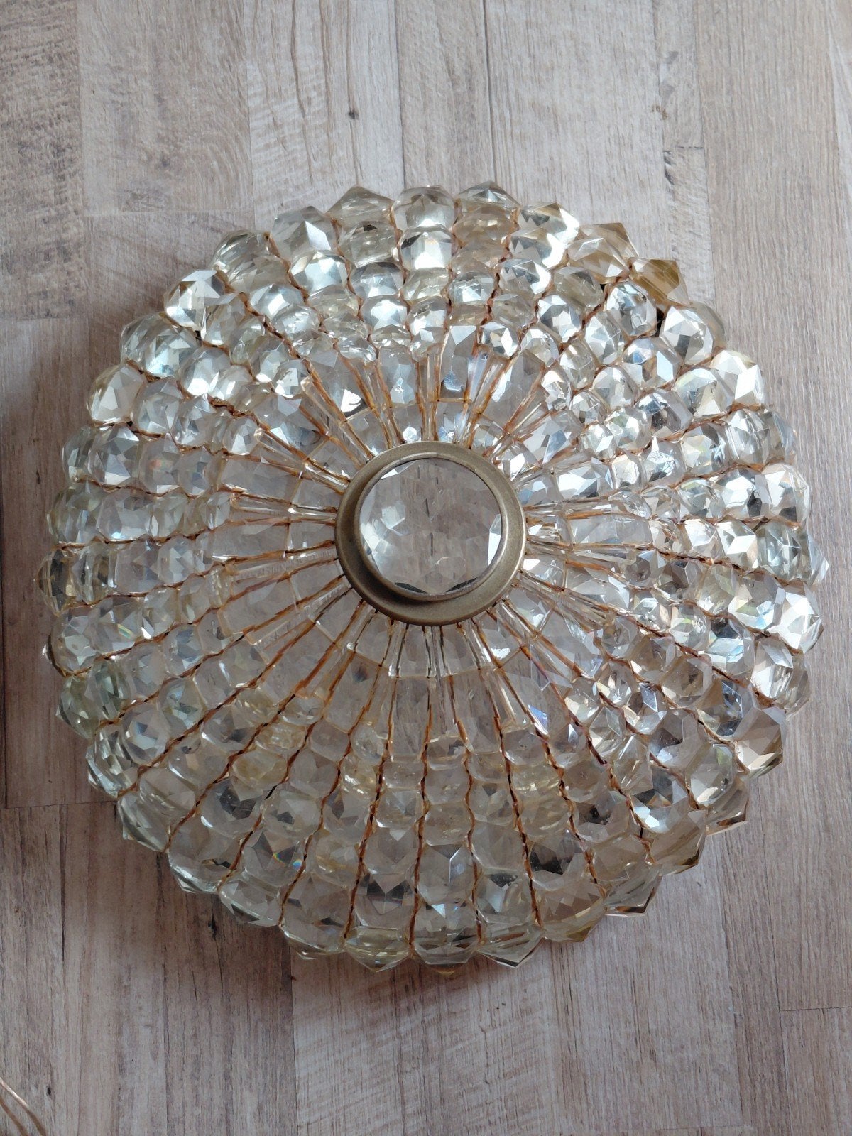 plafonnière met geslepen kristal glas vintage., Ophalen