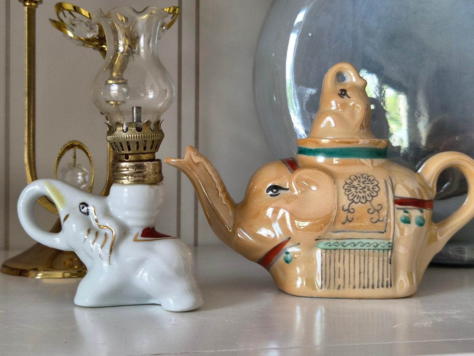 Vintage Japanse olifant theepot en olielampjes set, Antiek en Kunst, Ophalen of Verzenden
