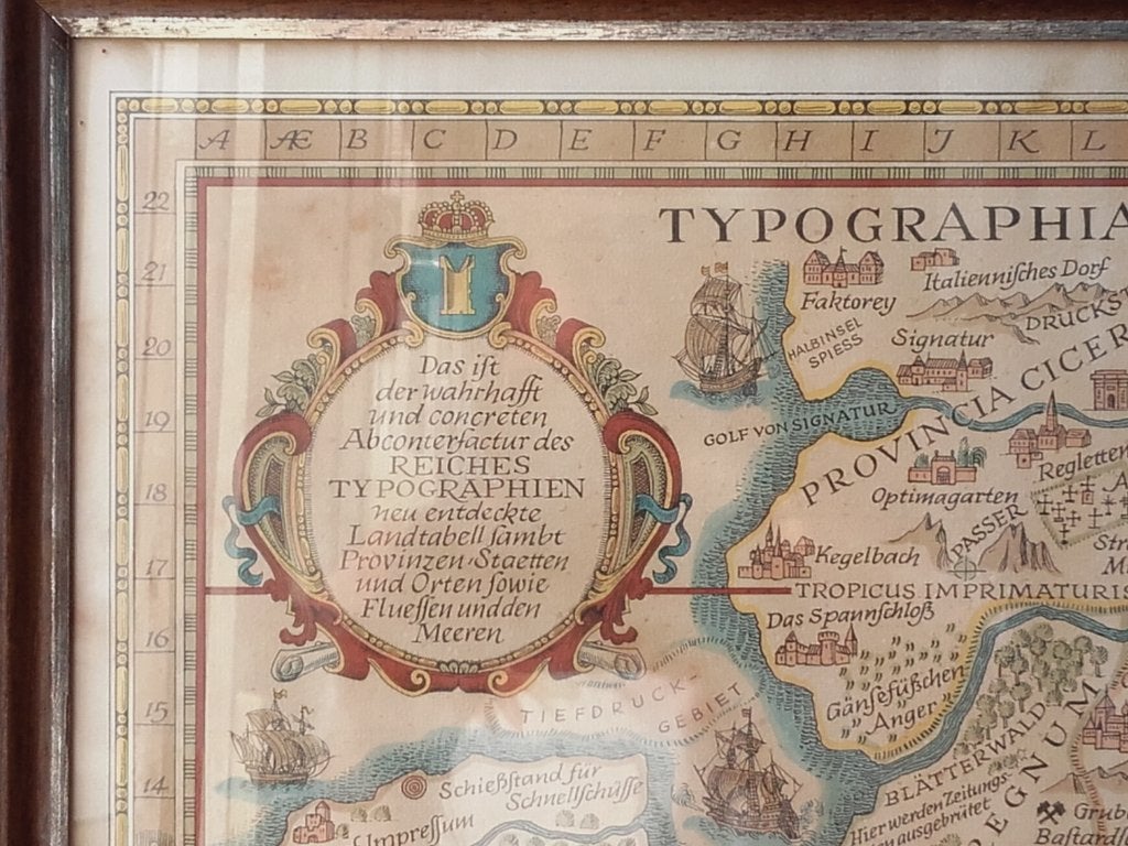 Mooie zeldzame fantasie landkaart uit Duitsland 68 cm., Antiek en Kunst, Ophalen, Lithografie, Kaarten en plattegronden, Ingelijst