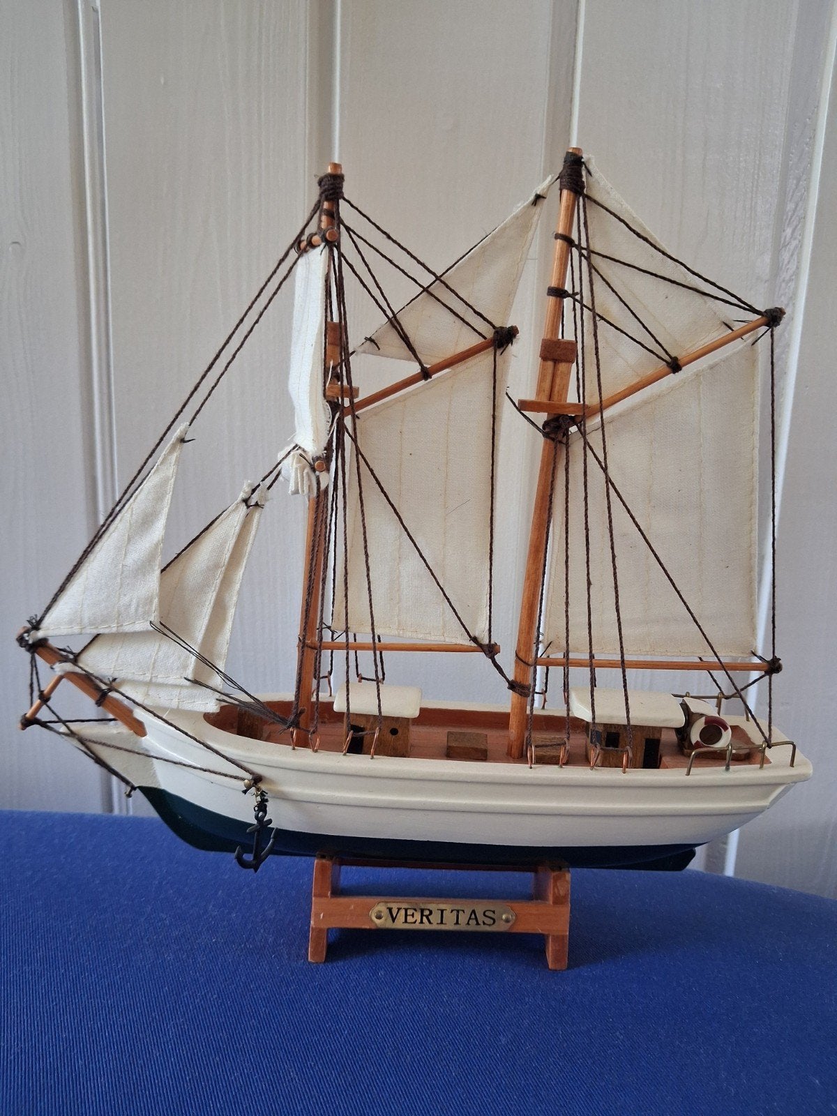 Vintage miniatuur scheepsmodel tweemaster zeilschoener, Ophalen