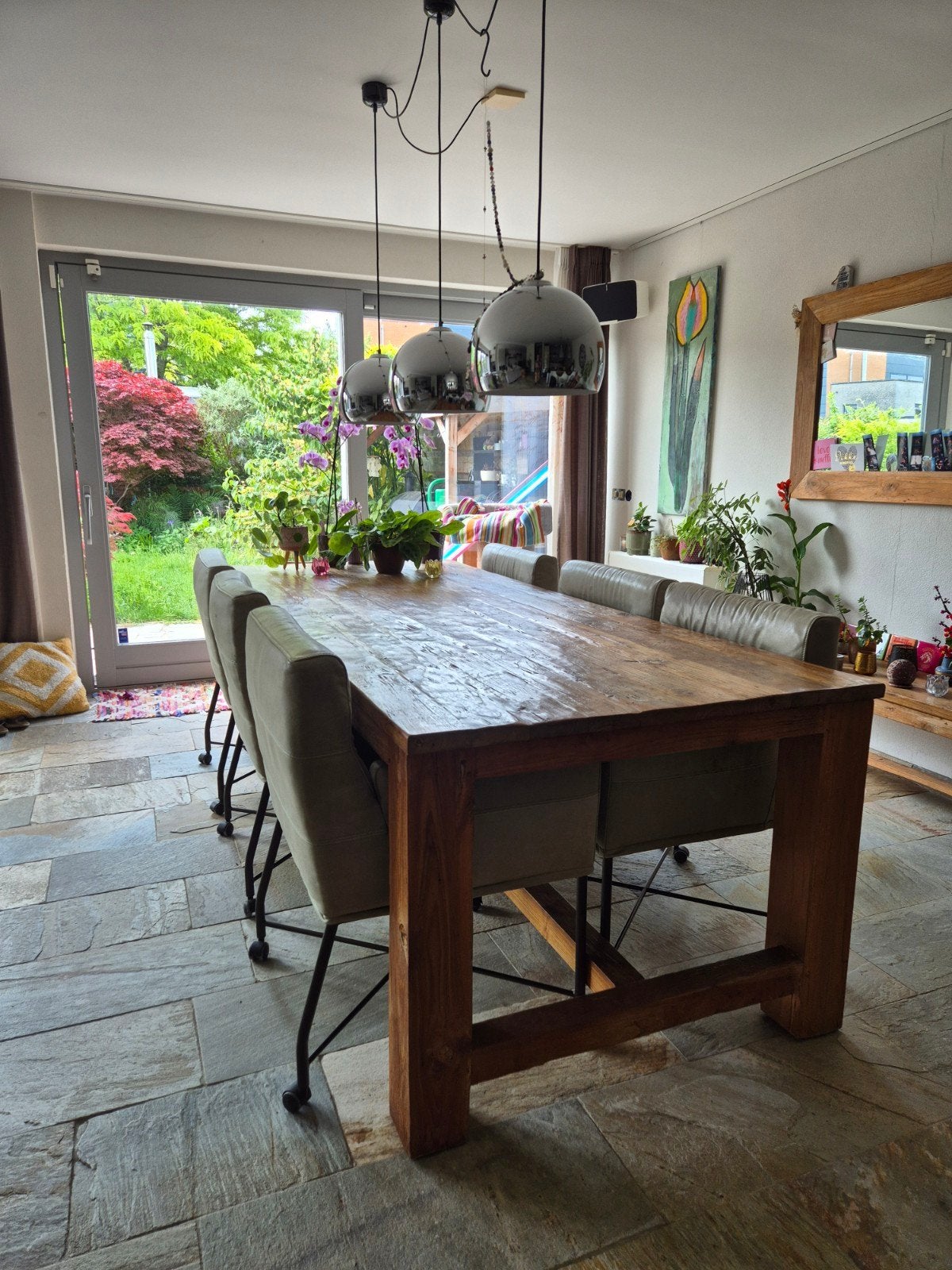 Mooie teakhouten kloostertafel 250x100, Huis en Inrichting, Ophalen, Teakhout, 200 cm of meer, 50 tot 100 cm
