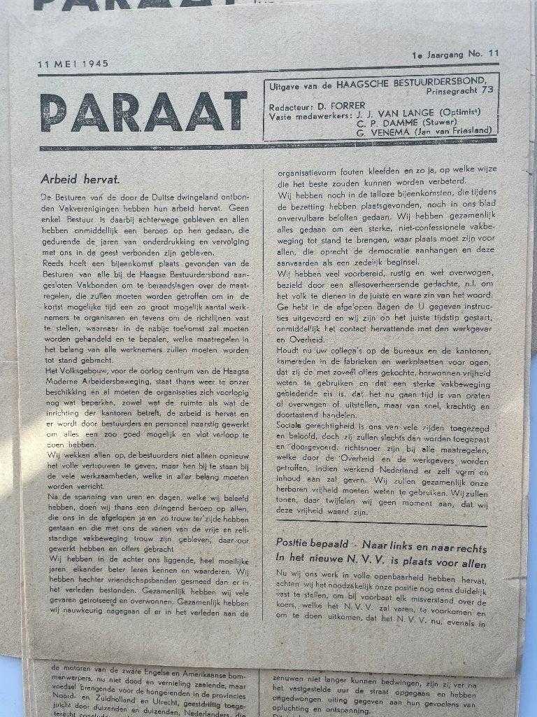 Haagse 1945 vakbeweging weekblad PARAAT !!, Ophalen of Verzenden, Krant