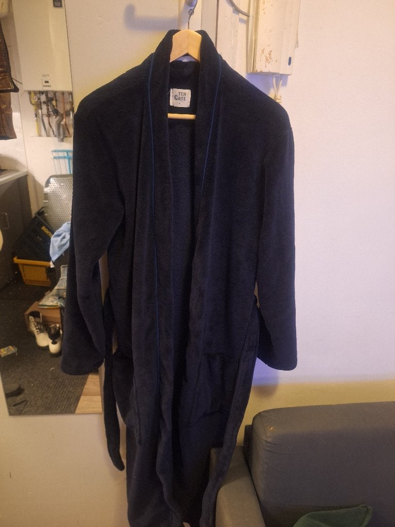Zachte warme donkerblauwe fluffy badjas met riem, maat M, Ophalen of Verzenden, Maat 48/50 (M), Blauw