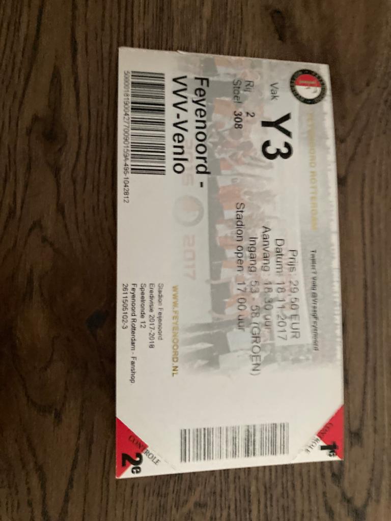 TICKET FEYENOORD-VVV 17-18, Ophalen of Verzenden, Zo goed als nieuw, Feyenoord, Overige typen