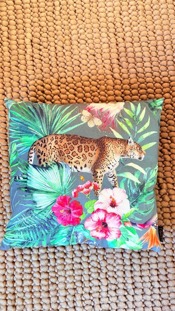 O'malley velvet sierkussen 45x45 cm luipaard jungle, Ophalen of Verzenden, Zo goed als nieuw, Vierkant
