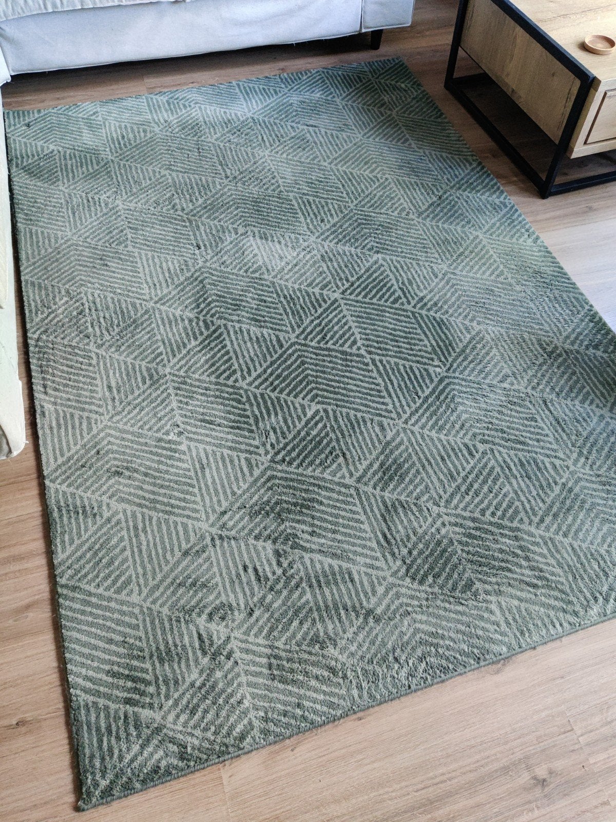 IKEA STENLILLE Vloerkleed - Groen met geometrisch patroon, Ophalen, Gebruikt, 150 tot 200 cm, 200 cm of meer
