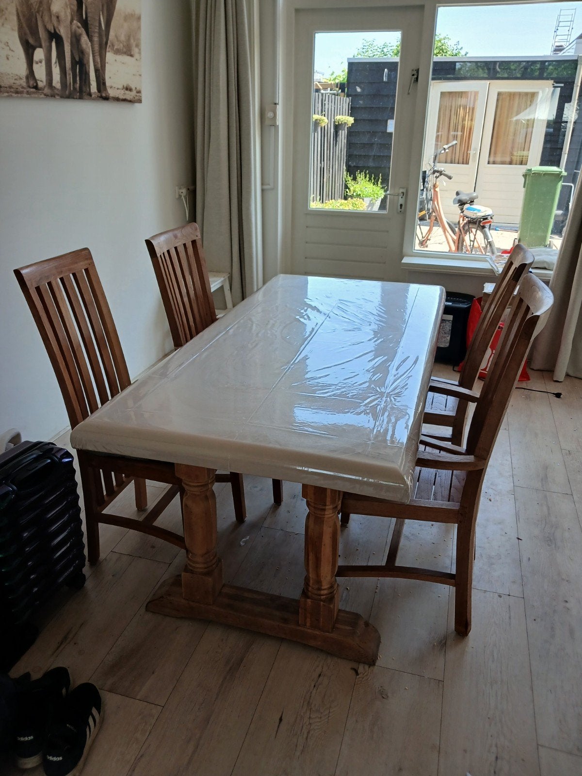Teakhouten tafel en 4 stoelen, Ophalen, 4 tot 6 stoelen
