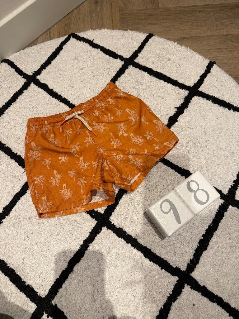 ZGAN oranje Hema zwembroek zwem shorts 98 104 palmboom print, Sport- of Zwemkleding, Ophalen of Verzenden, Zo goed als nieuw, Hema