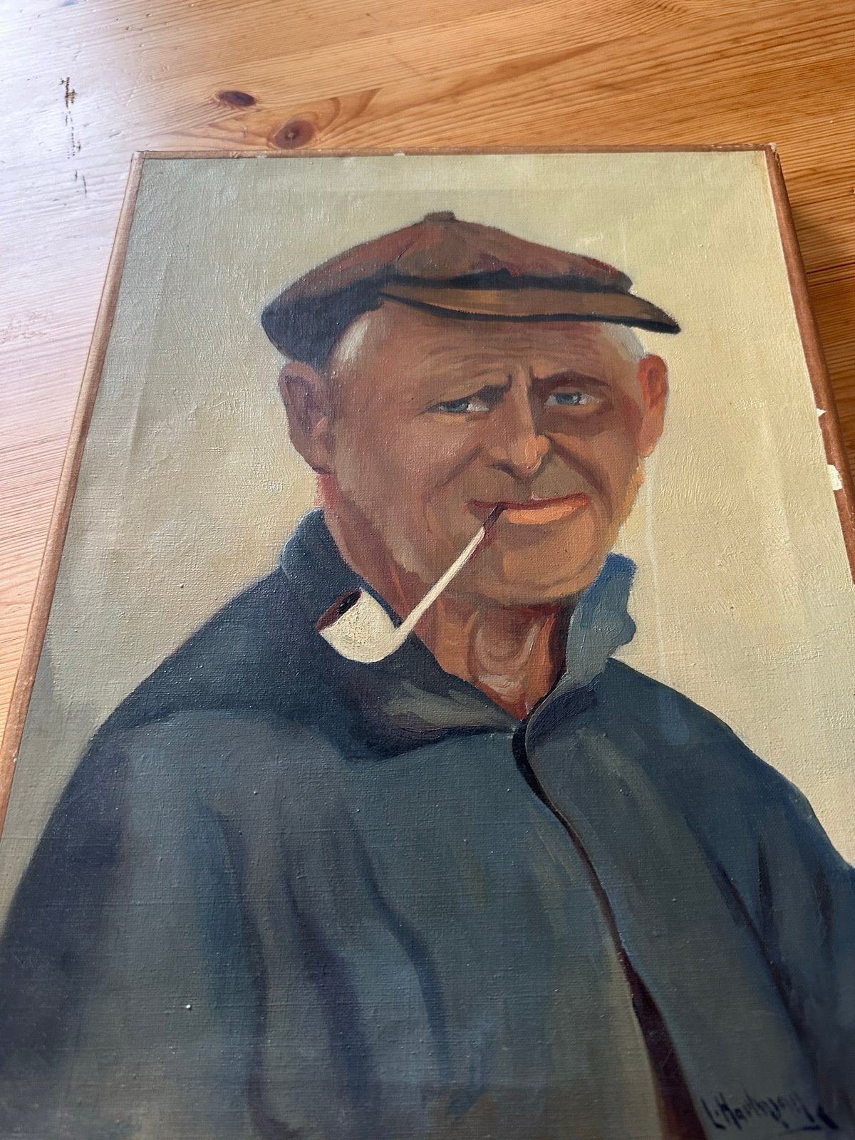 Olieverfschilderij: Portret van een Pijprokende Man, Antiek en Kunst, Doek, Portret of Personen, Realistisch, Ophalen of Verzenden