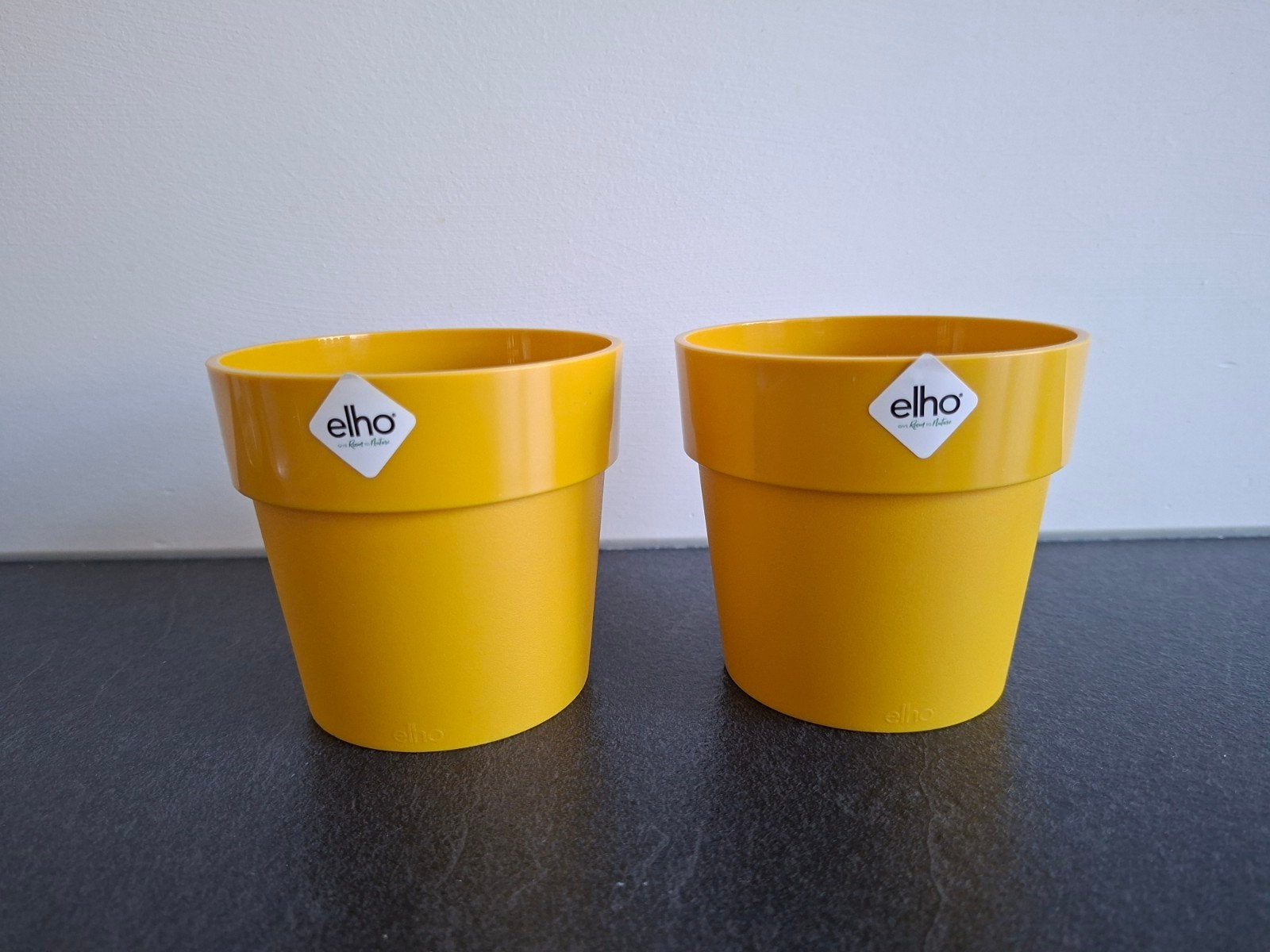 Elho kunststof bloempotten set okergeel 8,5 cm, Kunststof, Rond, Ophalen of Verzenden, Minder dan 40 cm