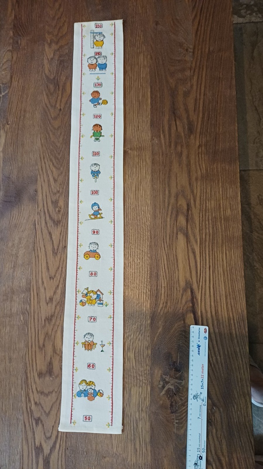 Handgeborduurd Dick Bruna groeimeter meetlat, Ophalen of Verzenden, Gebruikt, Handborduren, Overige typen
