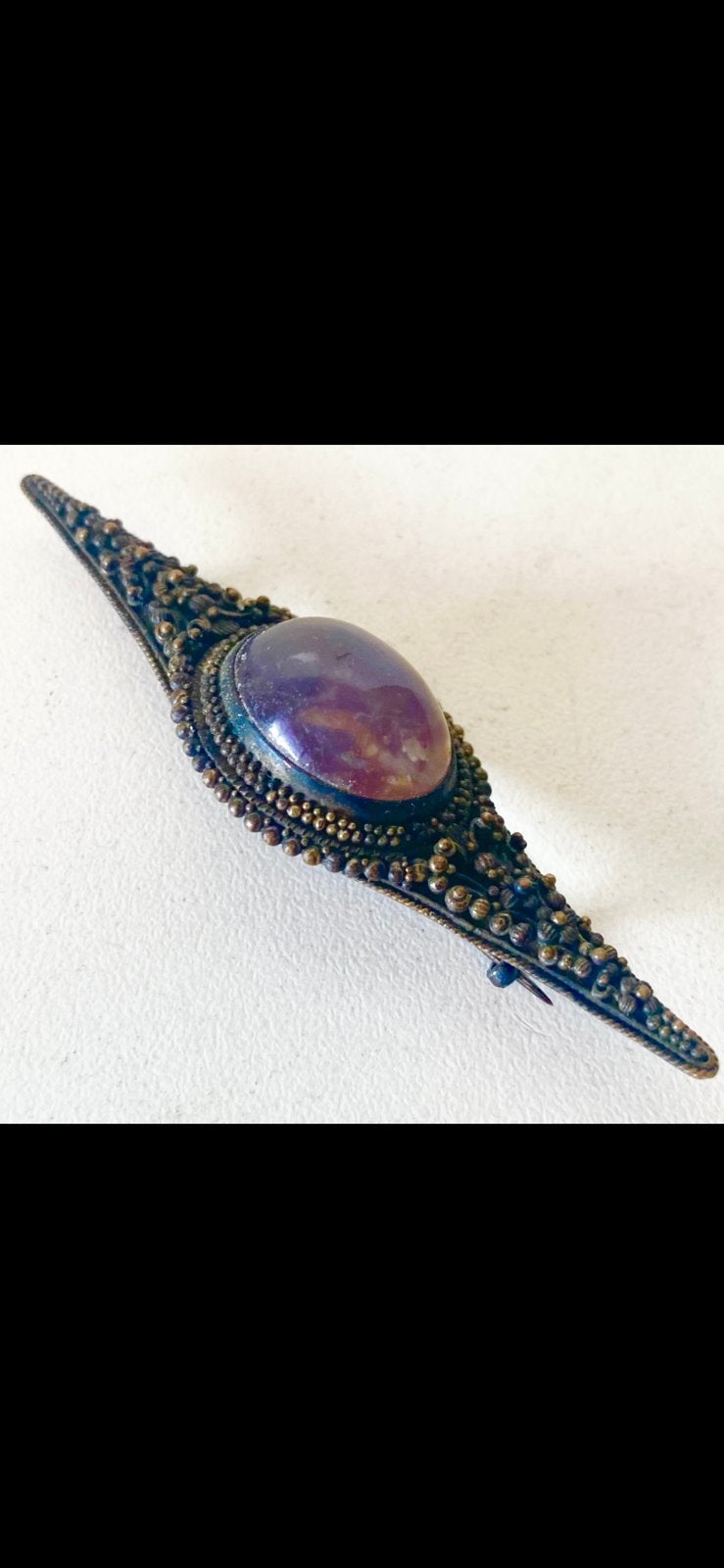 prachtige ANTIEKE FILIGRAIN BROCHE MET AMETHYST, Sieraden, Tassen en Uiterlijk, Antieke sieraden, Ophalen of Verzenden, Zilver