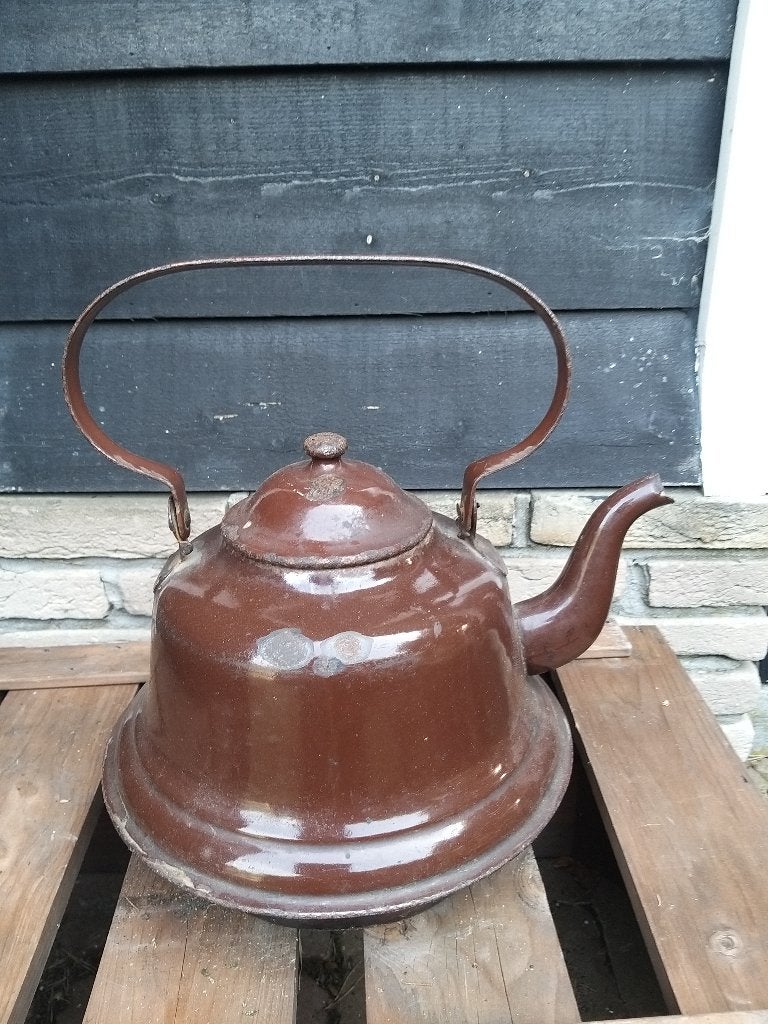 bruine emaille ketel, Ophalen of Verzenden