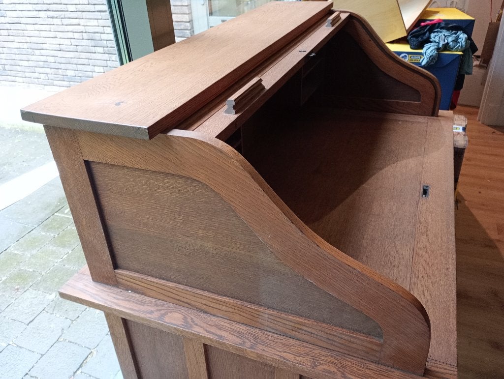 vintage bureau met lades en rolluik!, Ophalen, Overige typen, Gebruikt, Hout