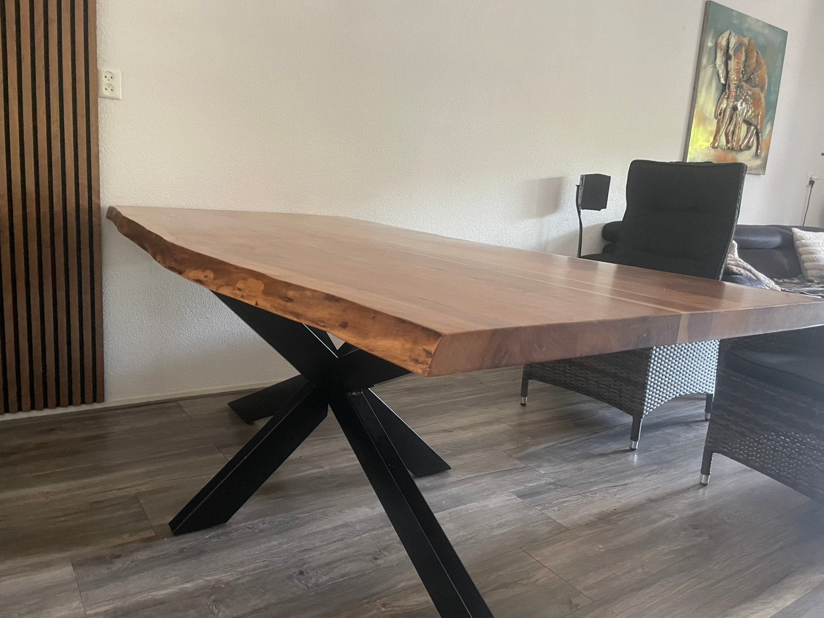 Boomstamtafel 200x100 massief blad met matrixpoot, Ophalen, 200 cm of meer, 50 tot 100 cm, Zo goed als nieuw