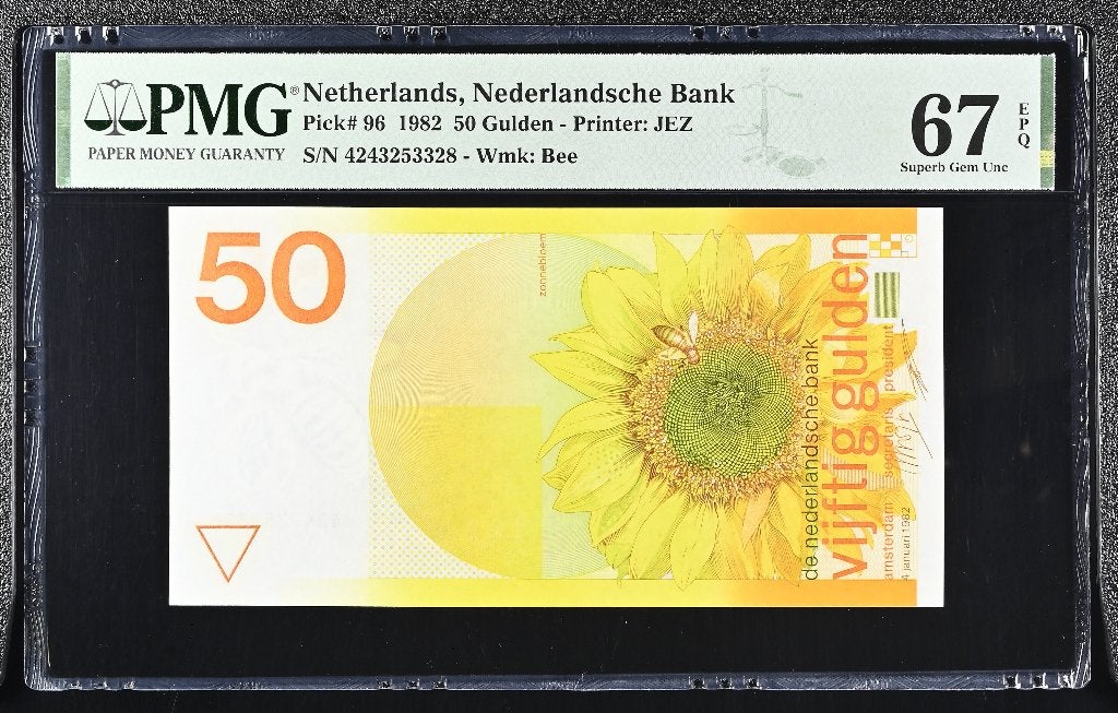 UNC biljet 50 gulden Zonnebloem, 1982 | PMG 67, Ophalen of Verzenden, 50 gulden